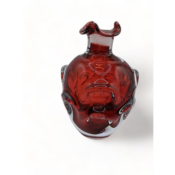 Vintage Aseda Swedish Art Glass Bergstrom Ruby Thumbprint Glass Decanter 7 in - Picture 3 of 14